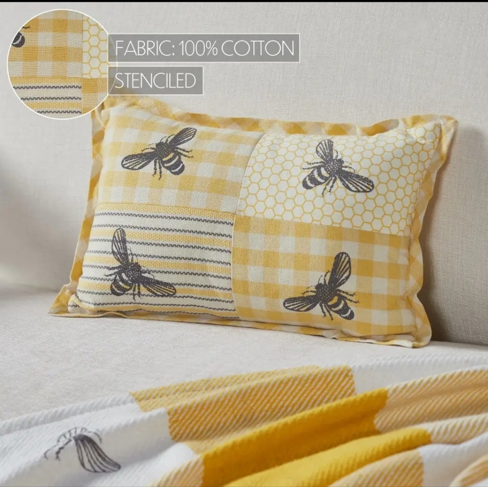 Buzzy Bees Patchwork Bee Pillow 9.5x14